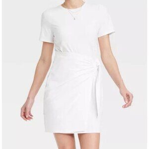 A New Day Women's Short Sleeve Mini T-Shirt Wrap Dress White Sz M